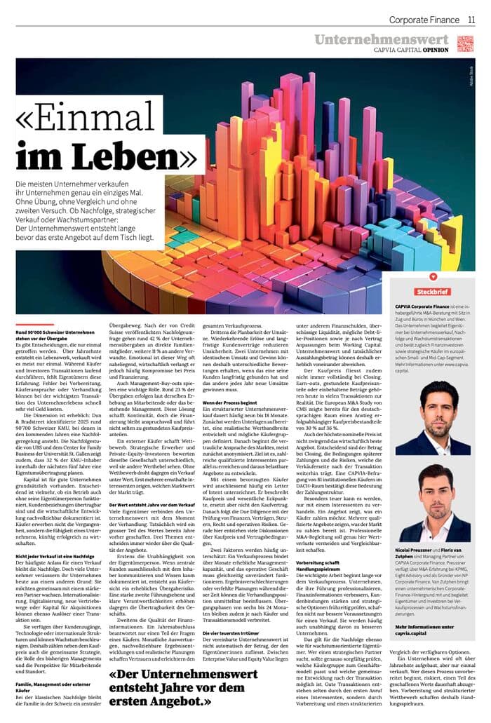 Zeitungsseite: «Einmal im Leben», Handelszeitung